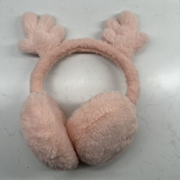 Pink Fur Reindeer Antler Ear Muffs Warmers - Picture 1 of 9